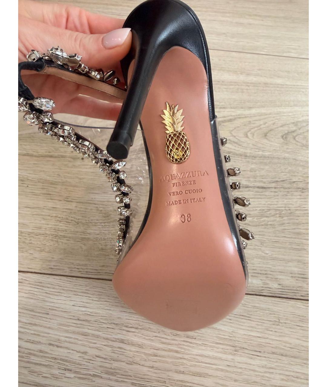 AQUAZZURA Черные кожаные босоножки, фото 5