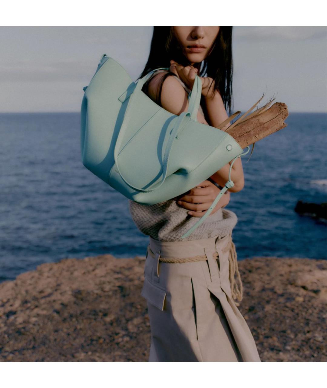 POLENE Бирюзовая кожаная сумка тоут, фото 2