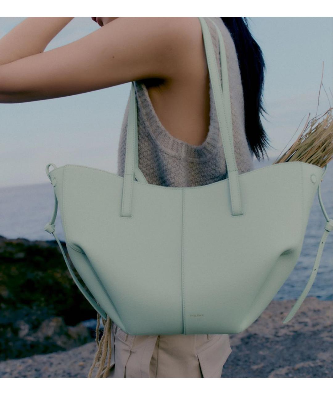 POLENE Бирюзовая кожаная сумка тоут, фото 3