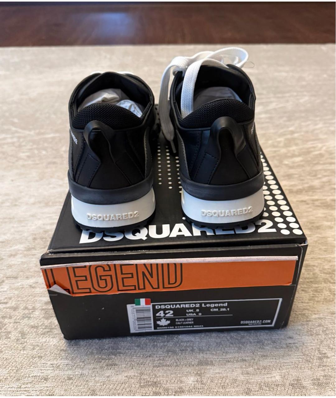 DSQUARED2 Черные кожаные низкие кроссовки / кеды, фото 4