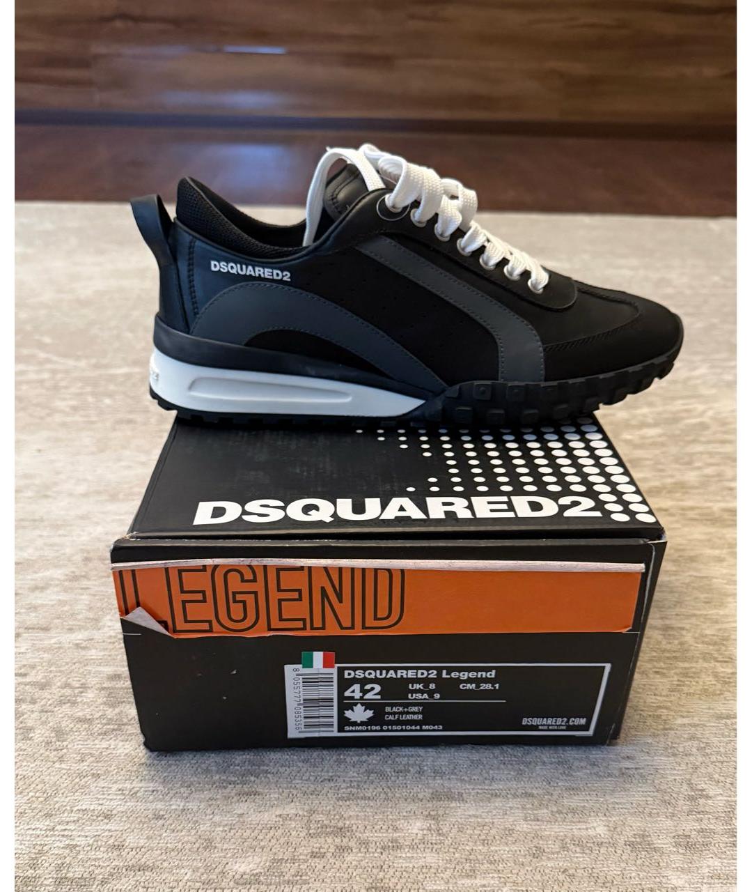 DSQUARED2 Черные кожаные низкие кроссовки / кеды, фото 6