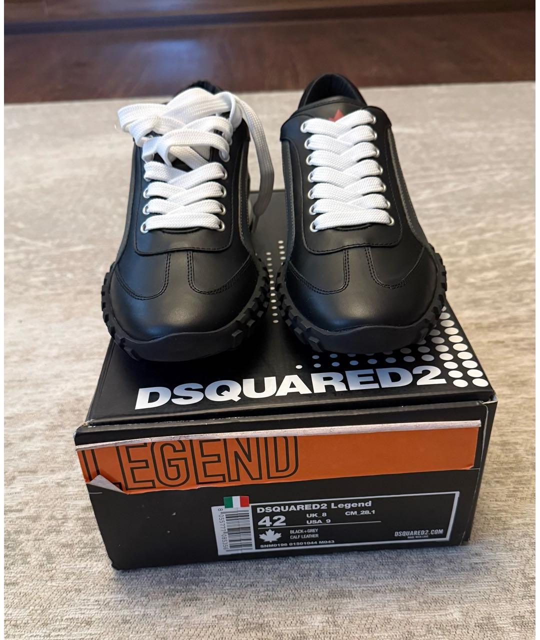 DSQUARED2 Черные кожаные низкие кроссовки / кеды, фото 2