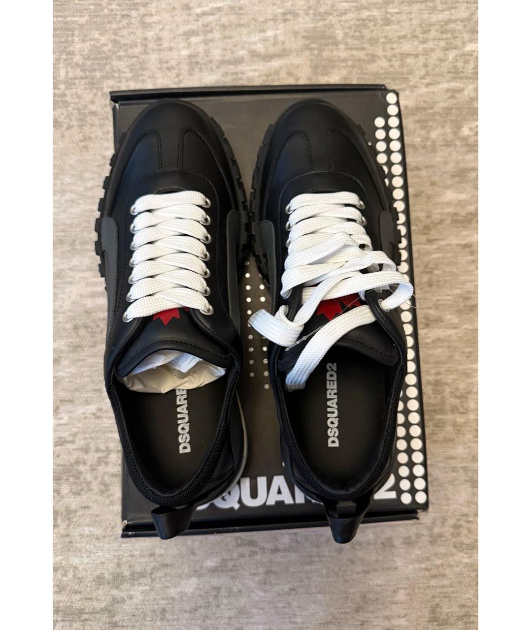 DSQUARED2 Черные кожаные низкие кроссовки / кеды, фото 3