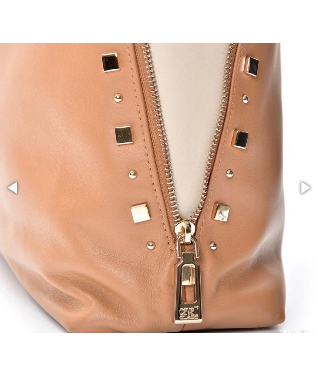 CAVALLI CLASS Бежевая кожаная сумка через плечо, фото 3