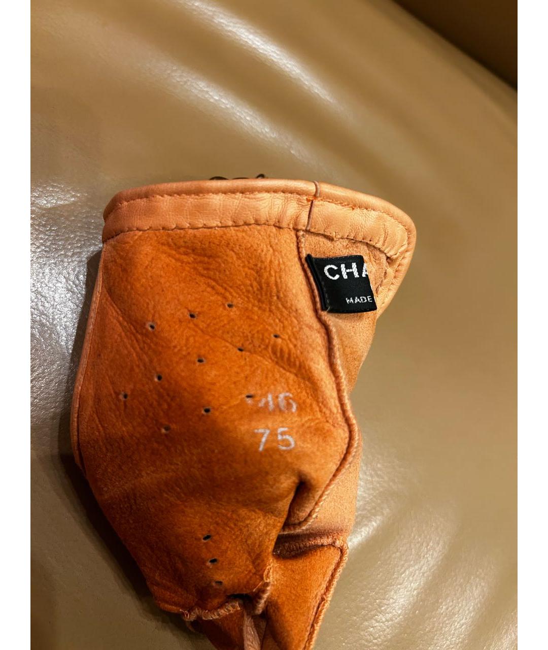 CHANEL Оранжевое кожаные митенки, фото 5