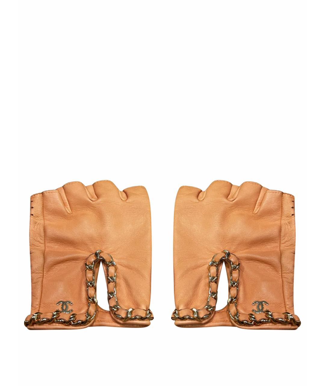 CHANEL Оранжевое кожаные митенки, фото 1