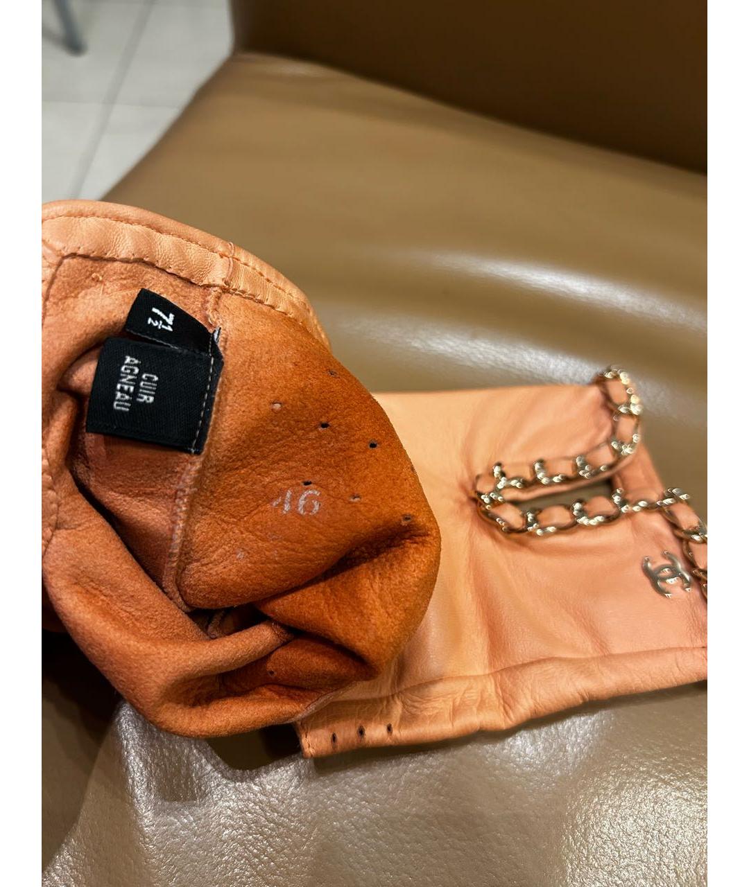 CHANEL Оранжевое кожаные митенки, фото 3