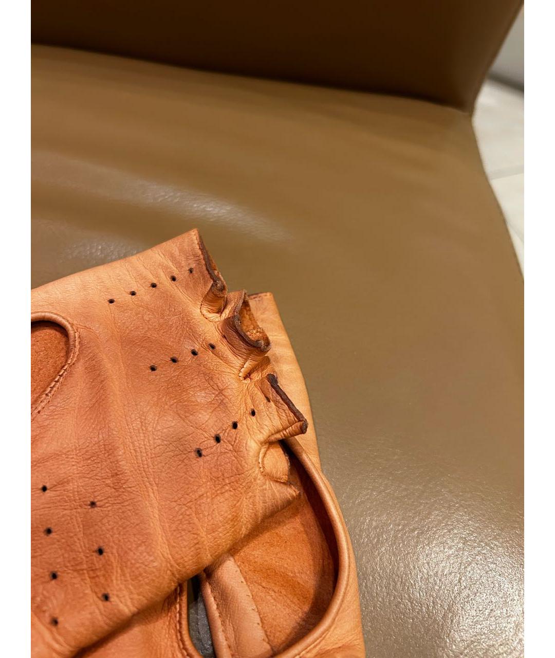 CHANEL Оранжевое кожаные митенки, фото 8