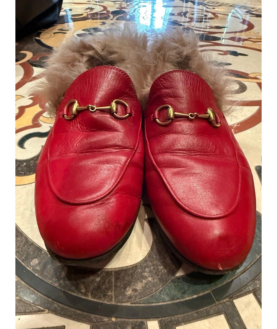 GUCCI Красные кожаные мюли, фото 2