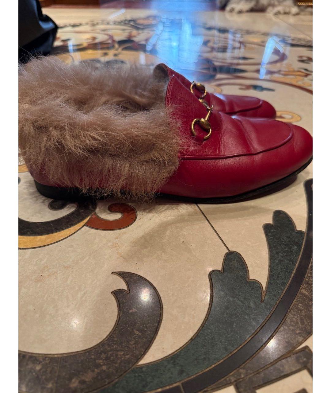 GUCCI Красные кожаные мюли, фото 5