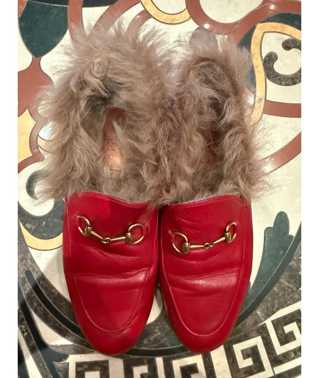GUCCI Красные кожаные мюли, фото 3