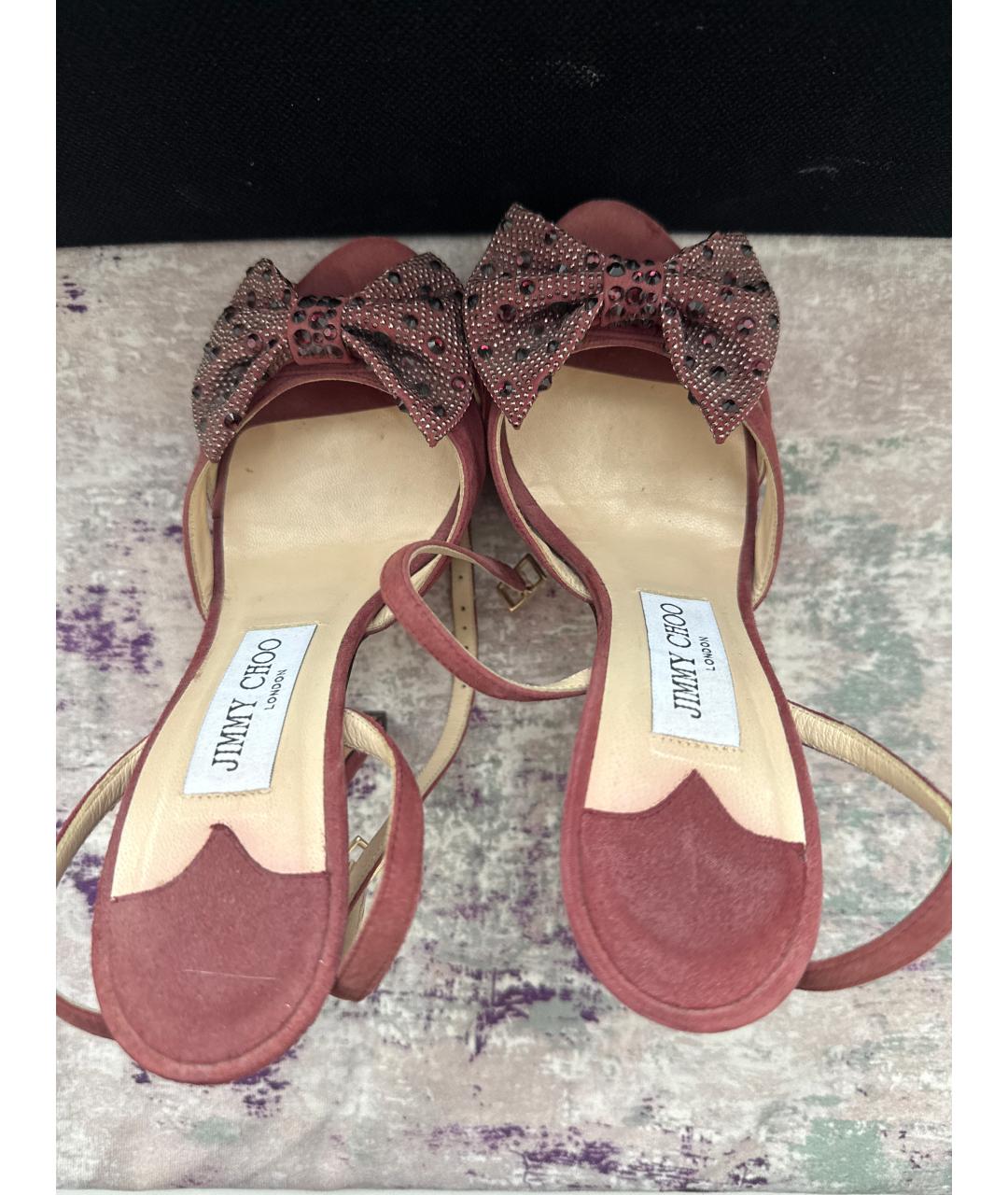 JIMMY CHOO Бордовые замшевые босоножки, фото 3