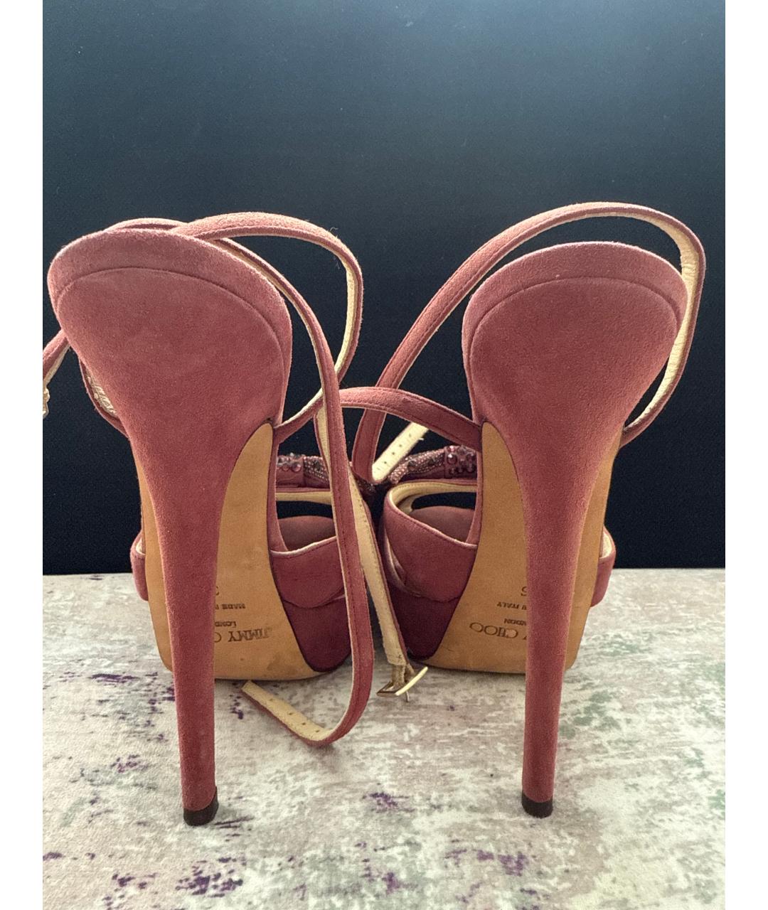 JIMMY CHOO Бордовые замшевые босоножки, фото 4