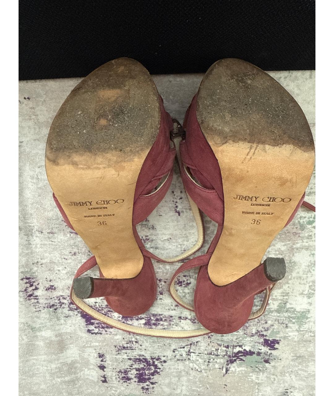 JIMMY CHOO Бордовые замшевые босоножки, фото 5