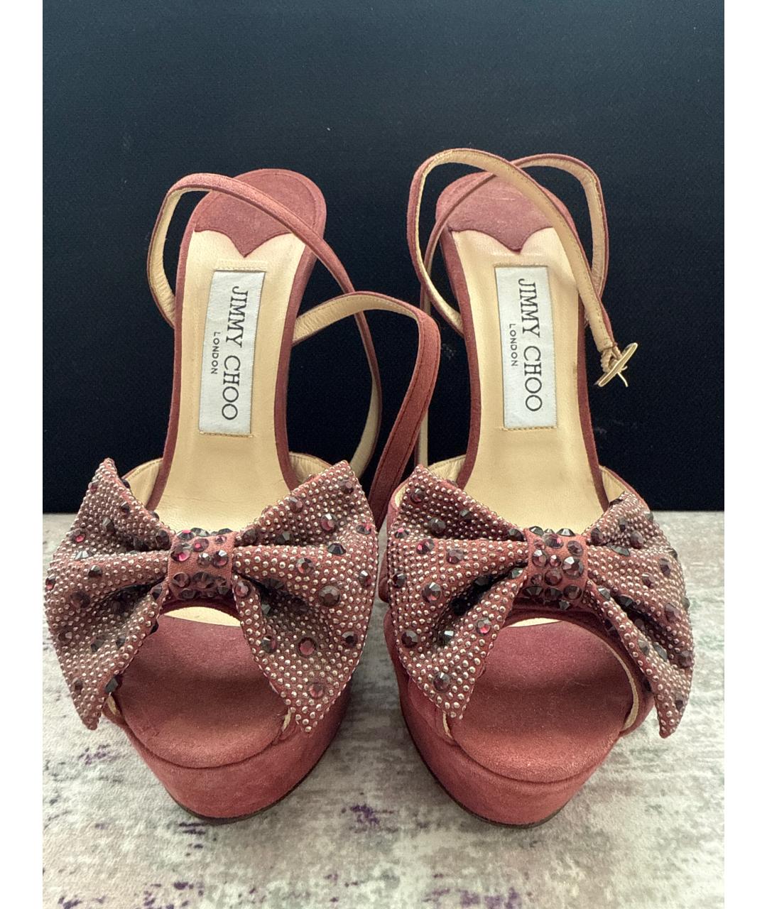 JIMMY CHOO Бордовые замшевые босоножки, фото 2