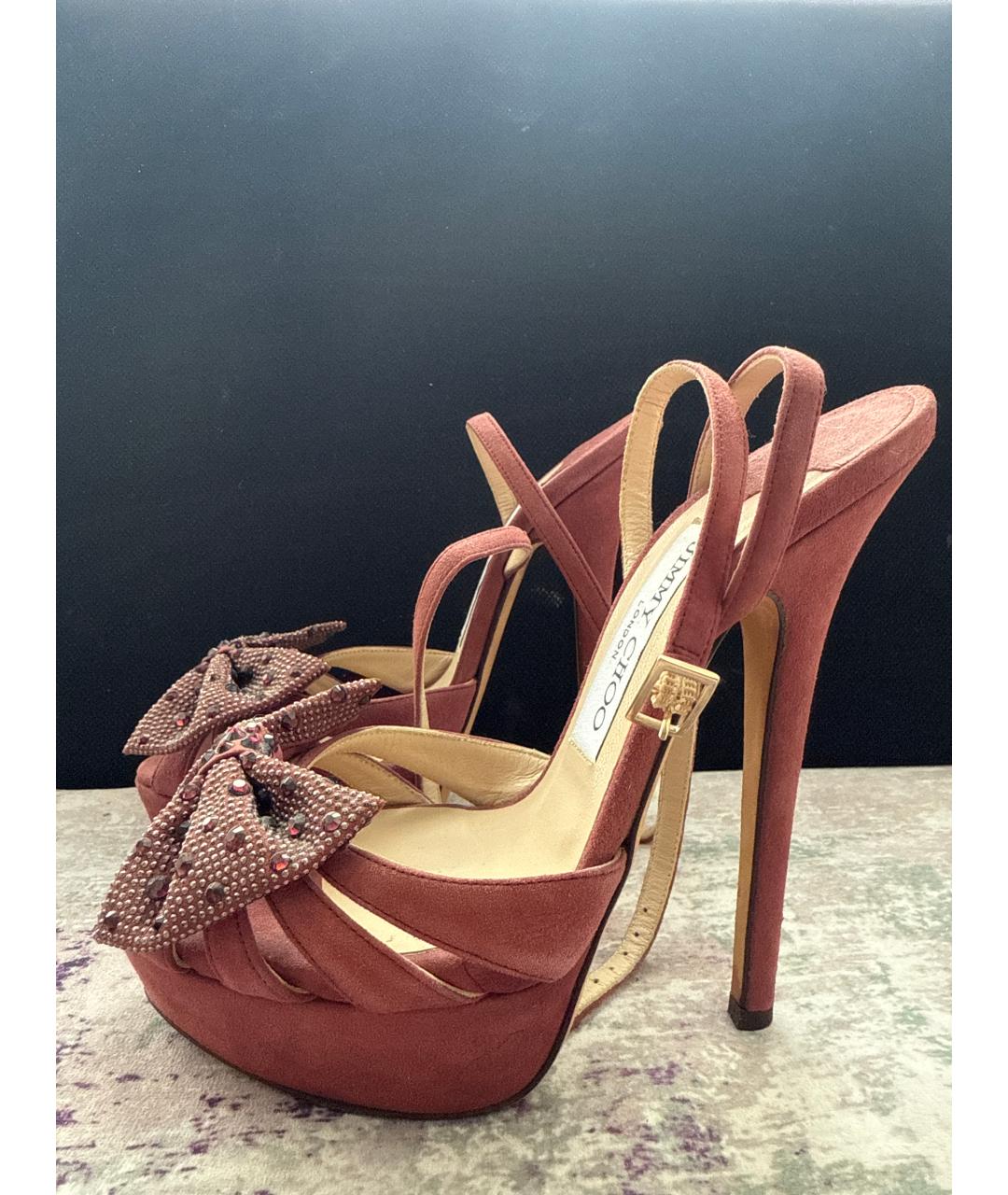 JIMMY CHOO Бордовые замшевые босоножки, фото 6