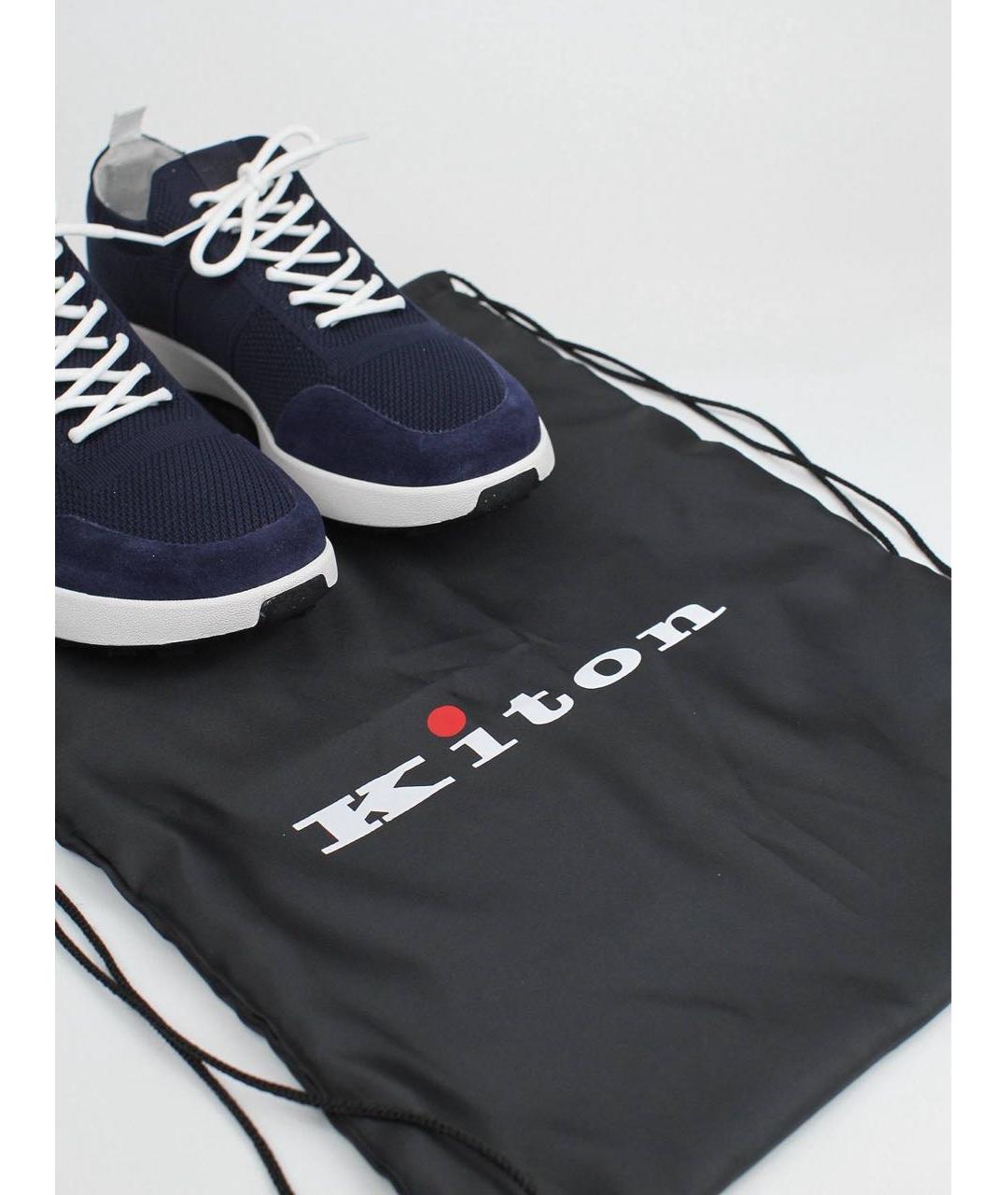 KITON Темно-синие текстильные низкие кроссовки / кеды, фото 5
