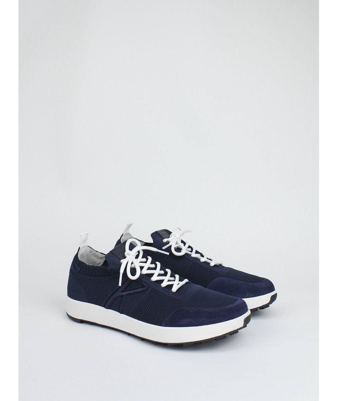 KITON Темно-синие текстильные низкие кроссовки / кеды, фото 2