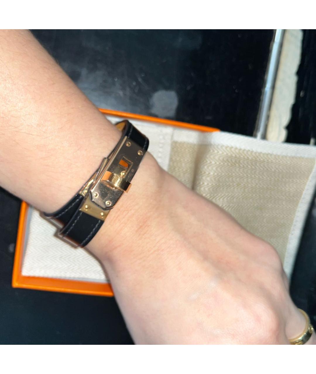 HERMES Черный кожаный браслет, фото 2