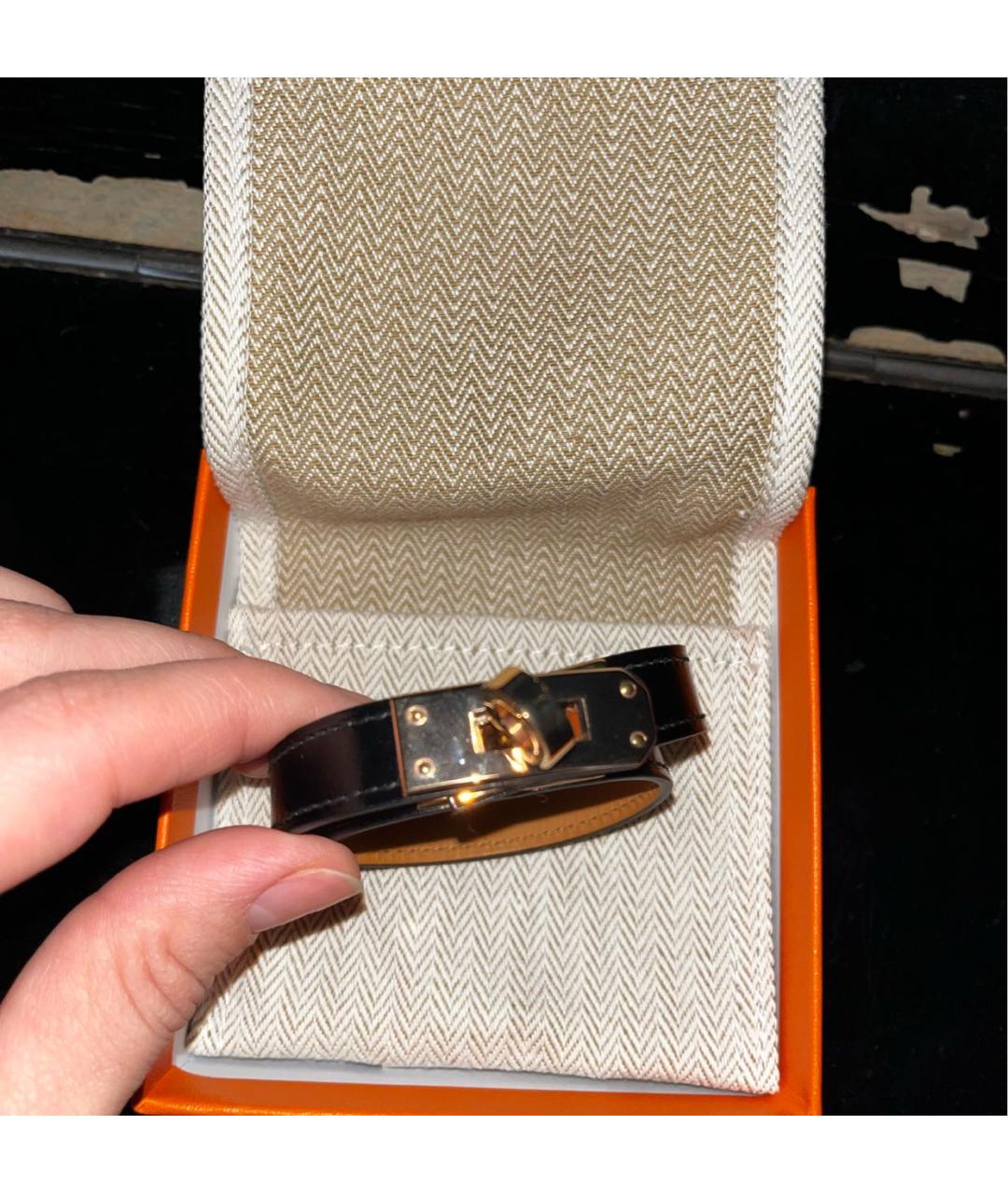 HERMES Черный кожаный браслет, фото 5