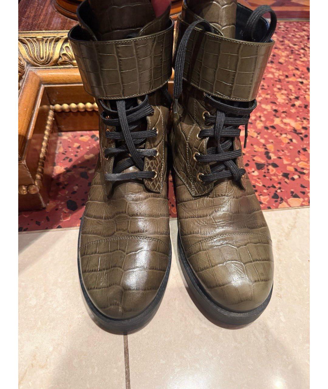 LOUIS VUITTON Хаки ботинки из лакированной кожи, фото 2