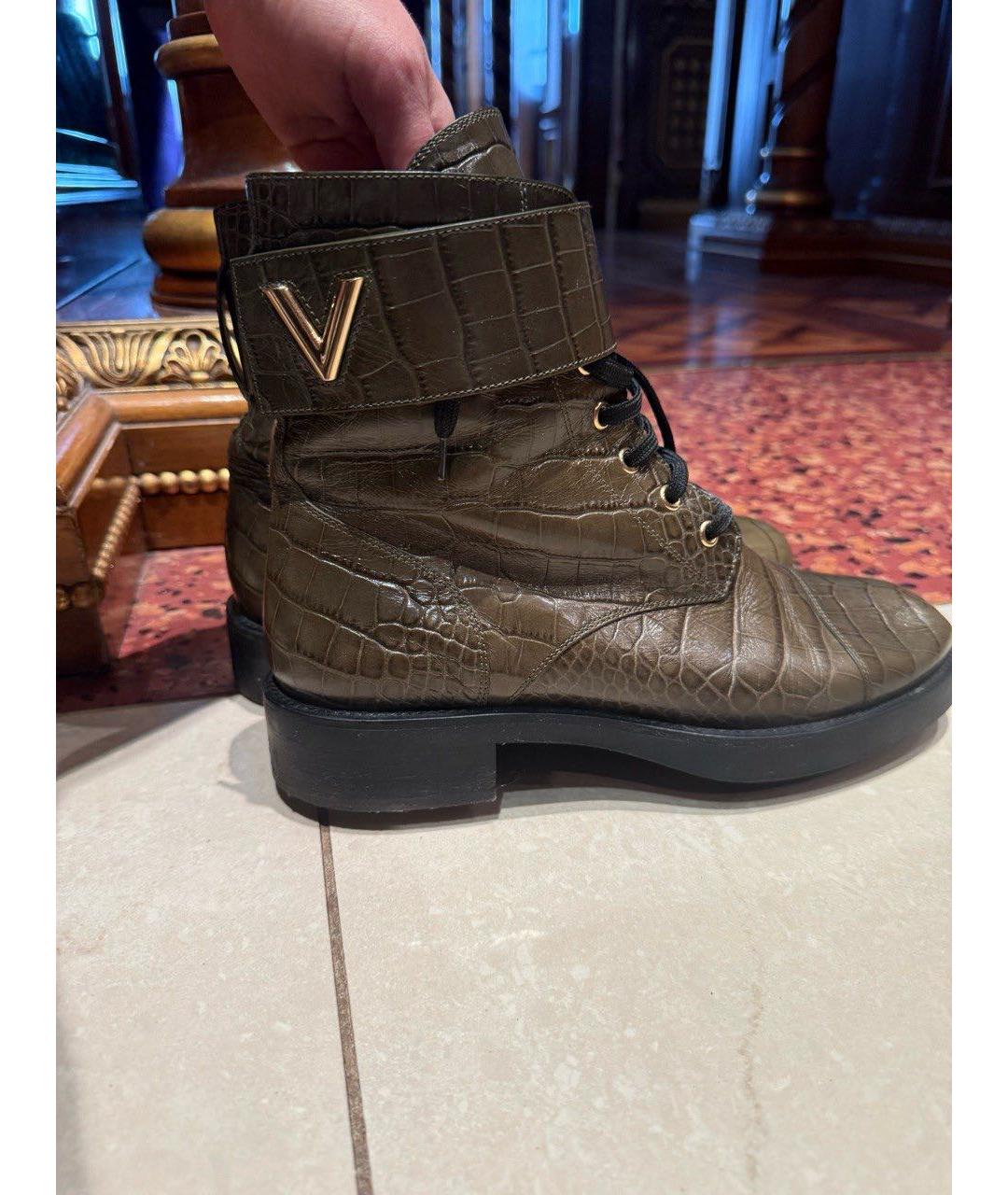 LOUIS VUITTON Хаки ботинки из лакированной кожи, фото 5