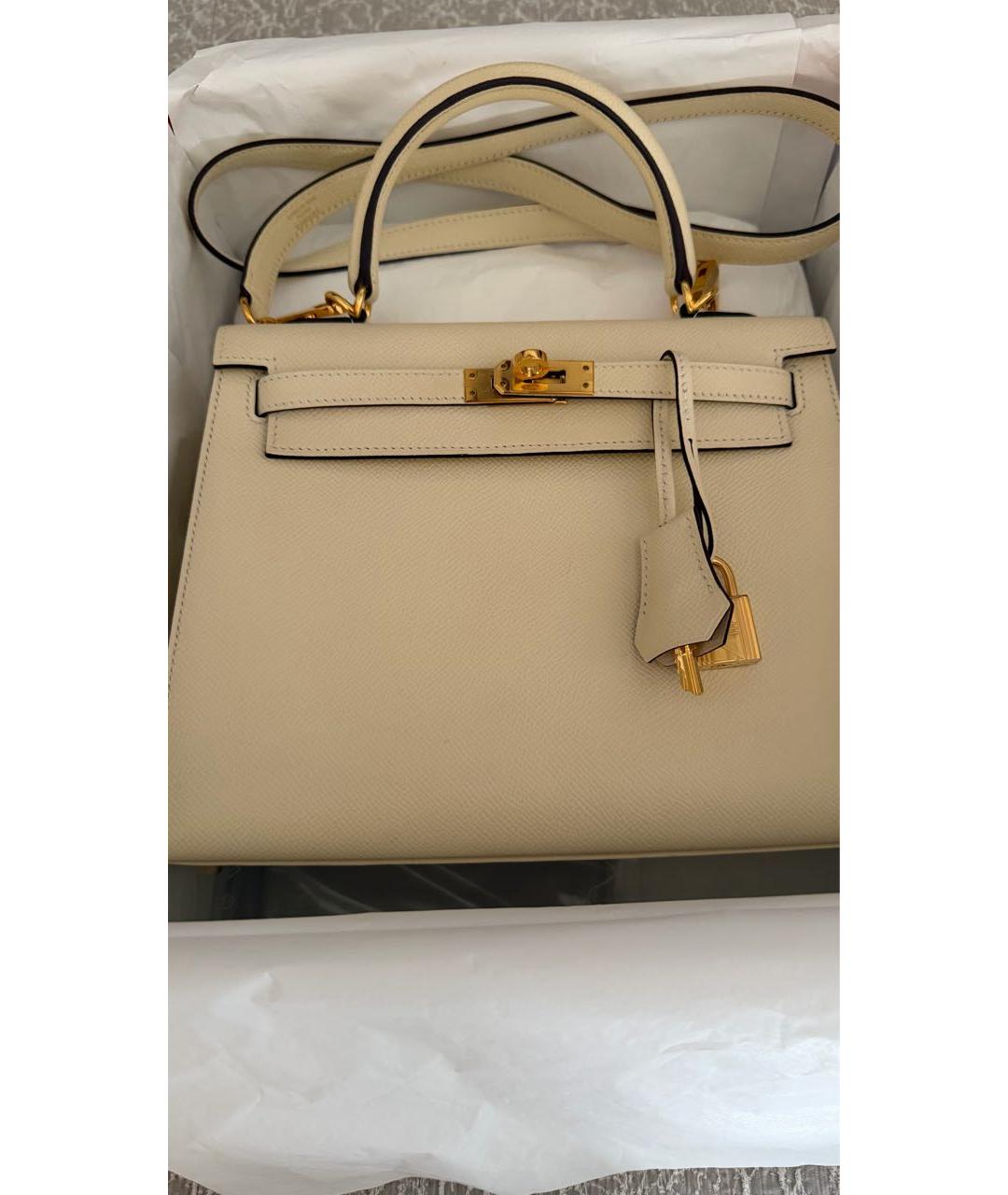 HERMES Бежевая кожаная сумка с короткими ручками, фото 4