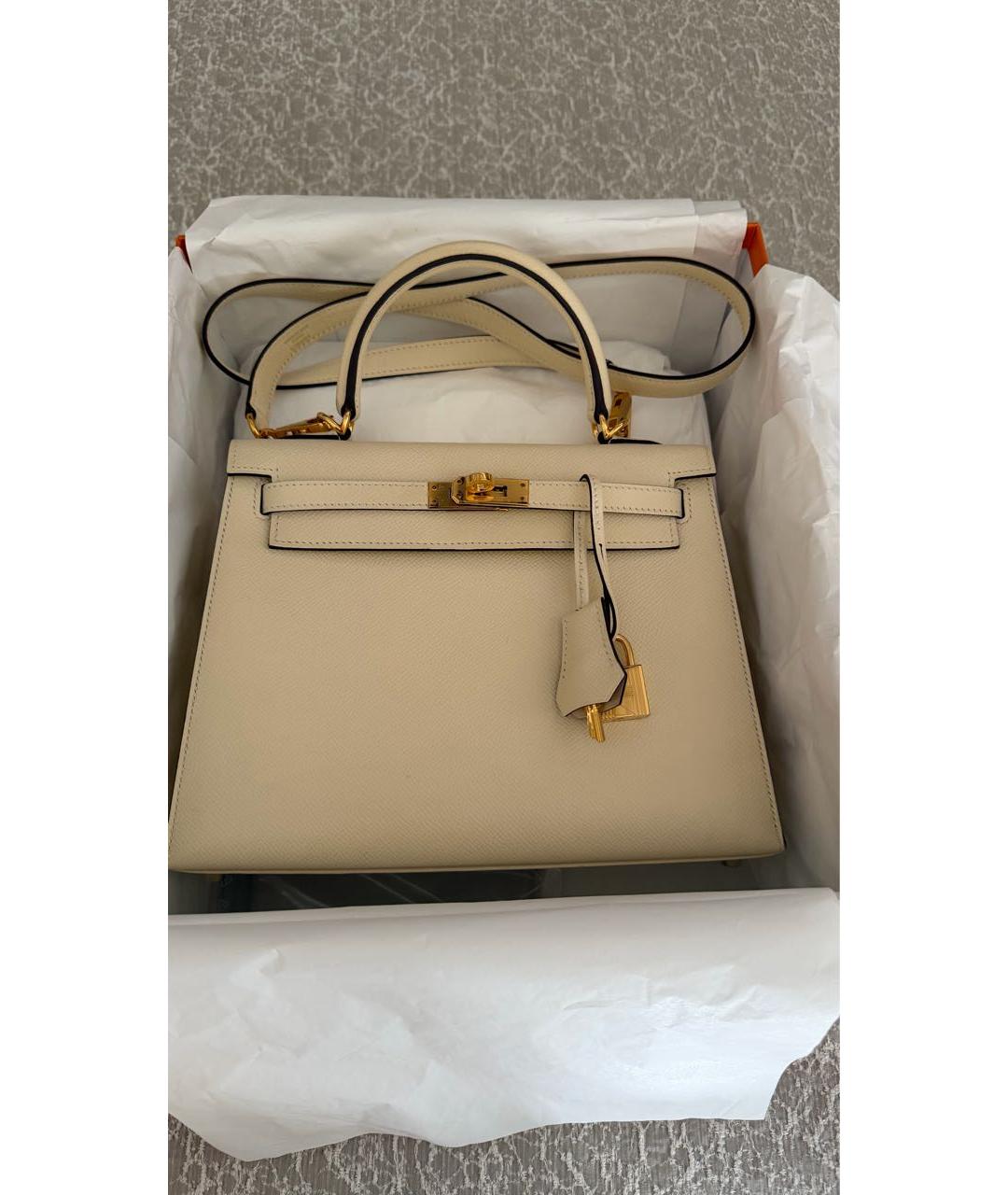 HERMES Бежевая кожаная сумка с короткими ручками, фото 5