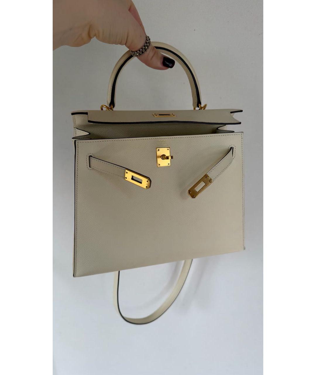 HERMES Бежевая кожаная сумка с короткими ручками, фото 2
