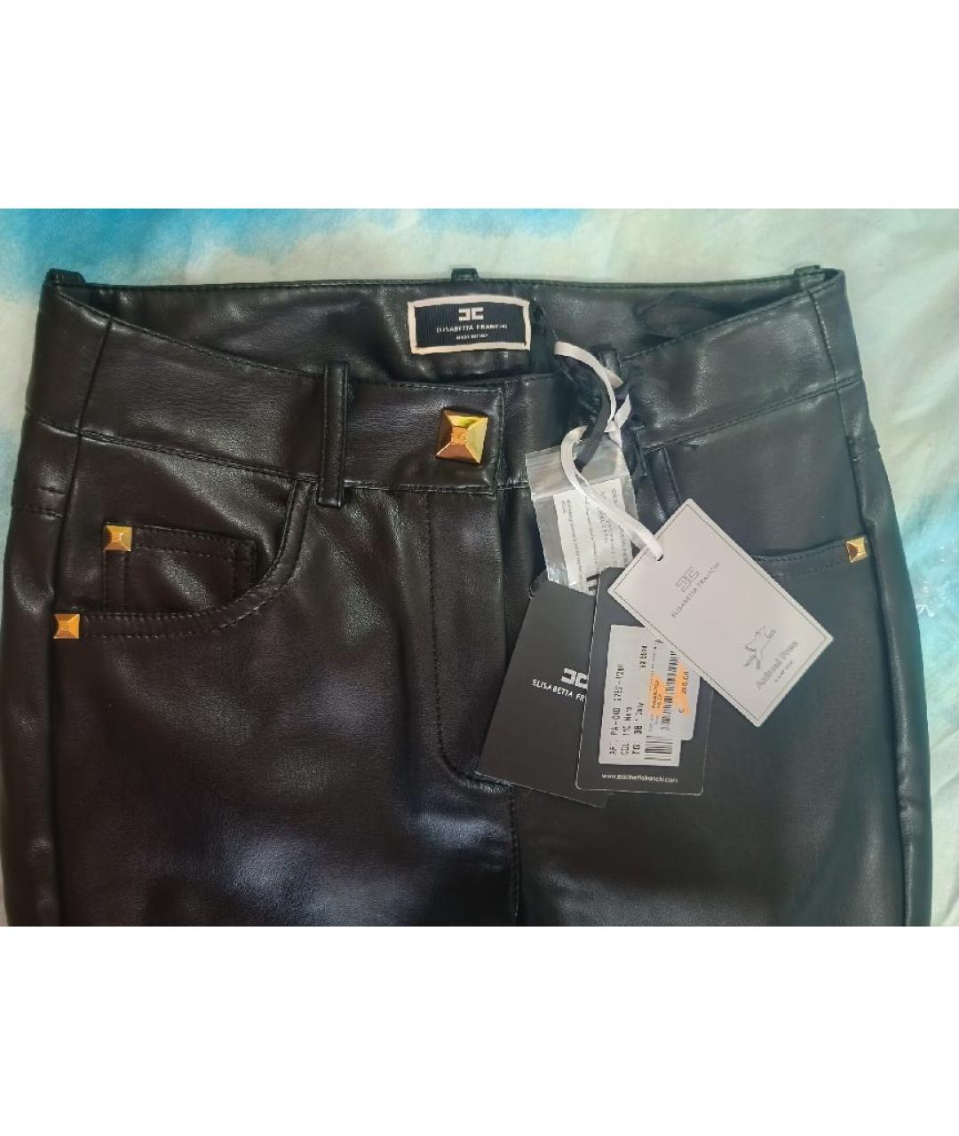 ELISABETTA FRANCHI Черные кожаные брюки узкие, фото 4