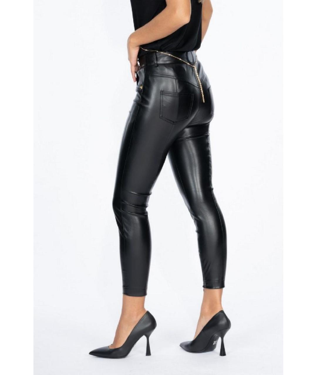 ELISABETTA FRANCHI Черные кожаные брюки узкие, фото 8