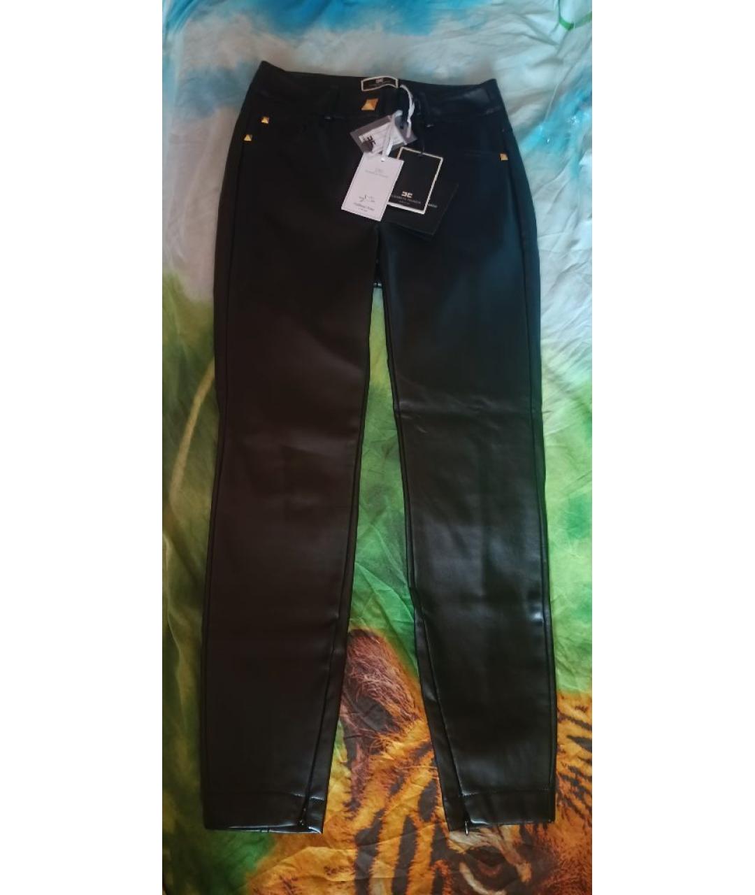 ELISABETTA FRANCHI Черные кожаные брюки узкие, фото 9