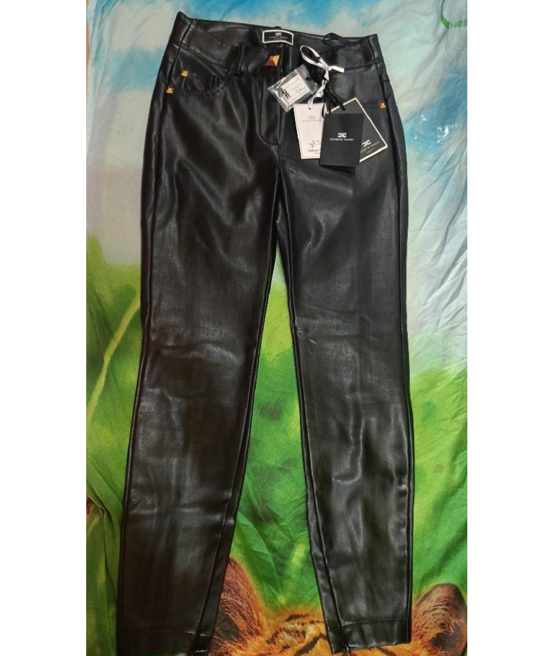 ELISABETTA FRANCHI Черные кожаные брюки узкие, фото 3