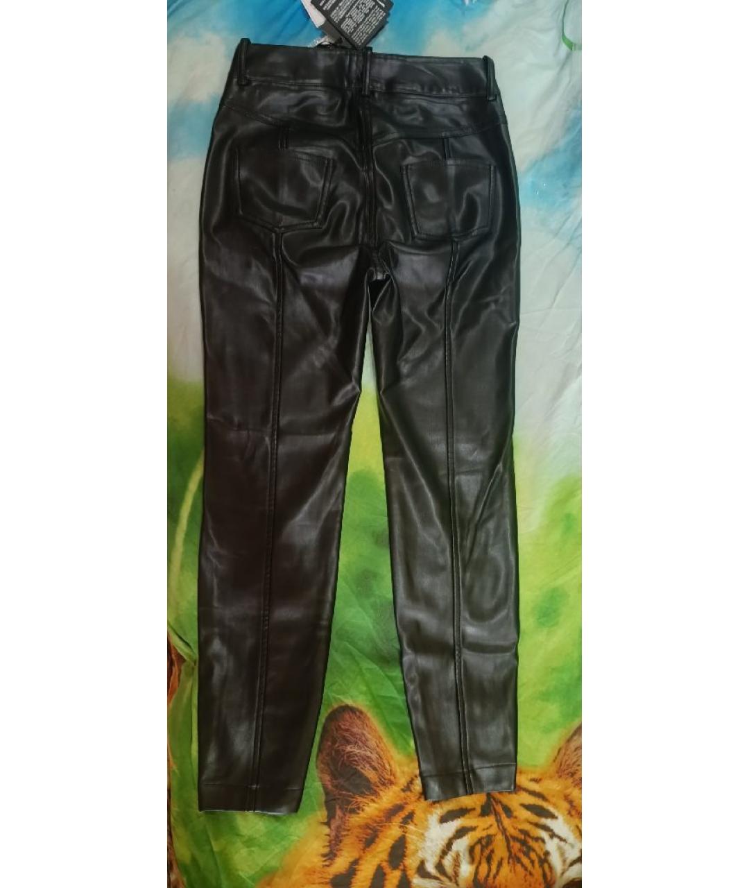 ELISABETTA FRANCHI Черные кожаные брюки узкие, фото 2