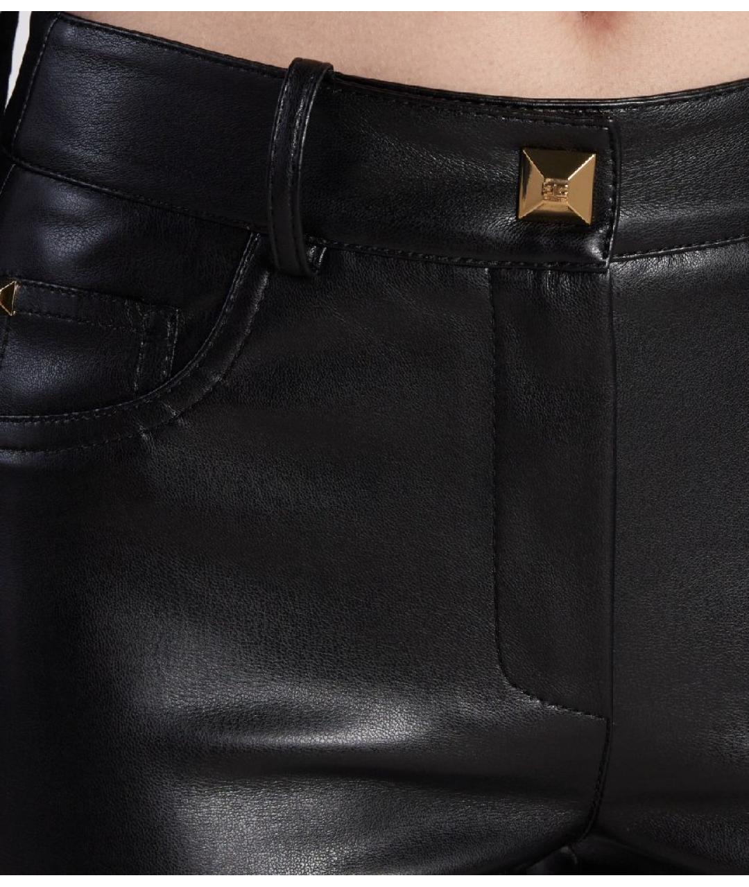ELISABETTA FRANCHI Черные кожаные брюки узкие, фото 6