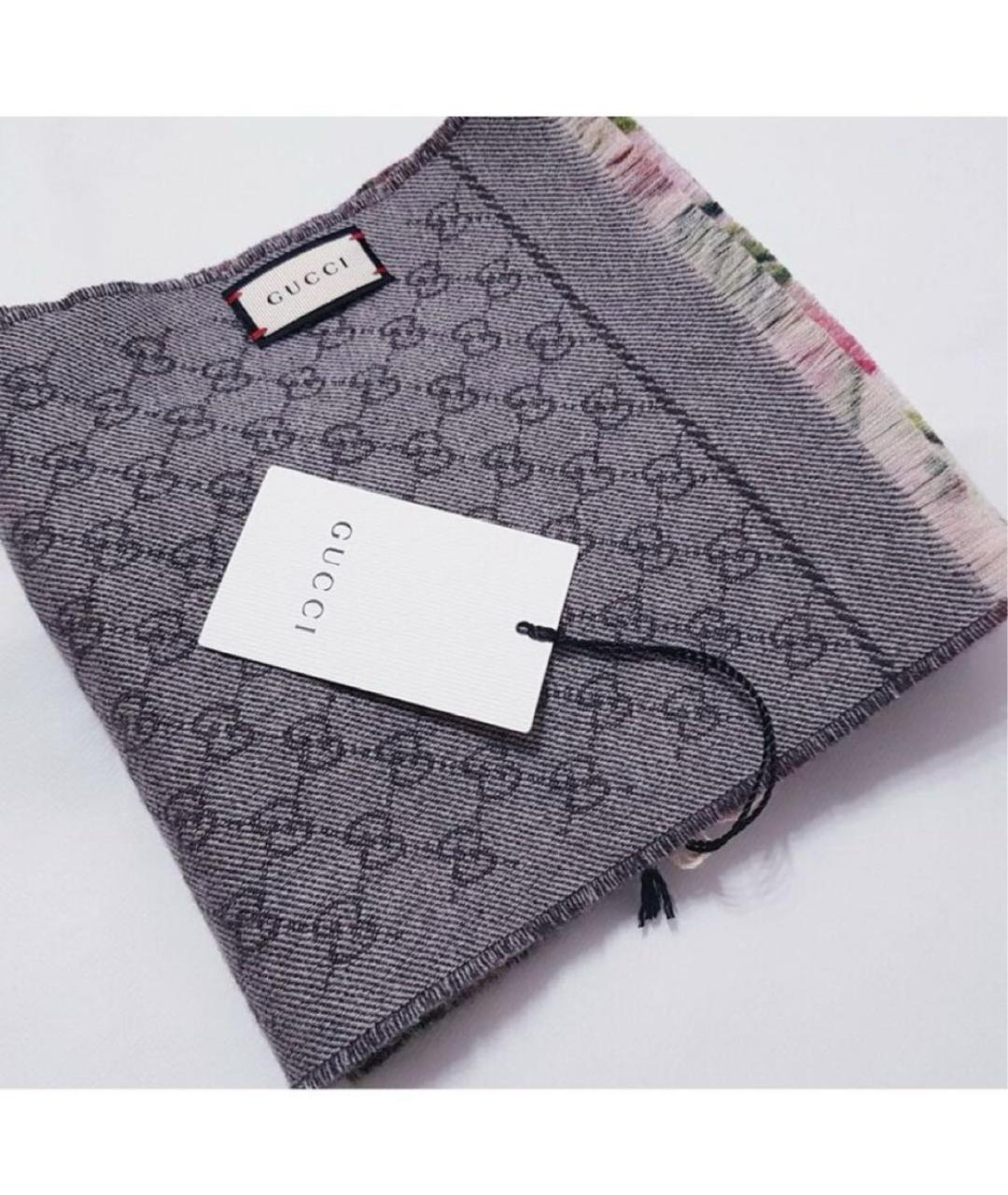 GUCCI Антрацитовый шерстяной платок, фото 2