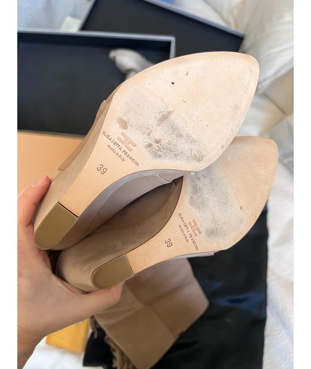 ELISABETTA FRANCHI Бежевые кожаные сапоги, фото 4