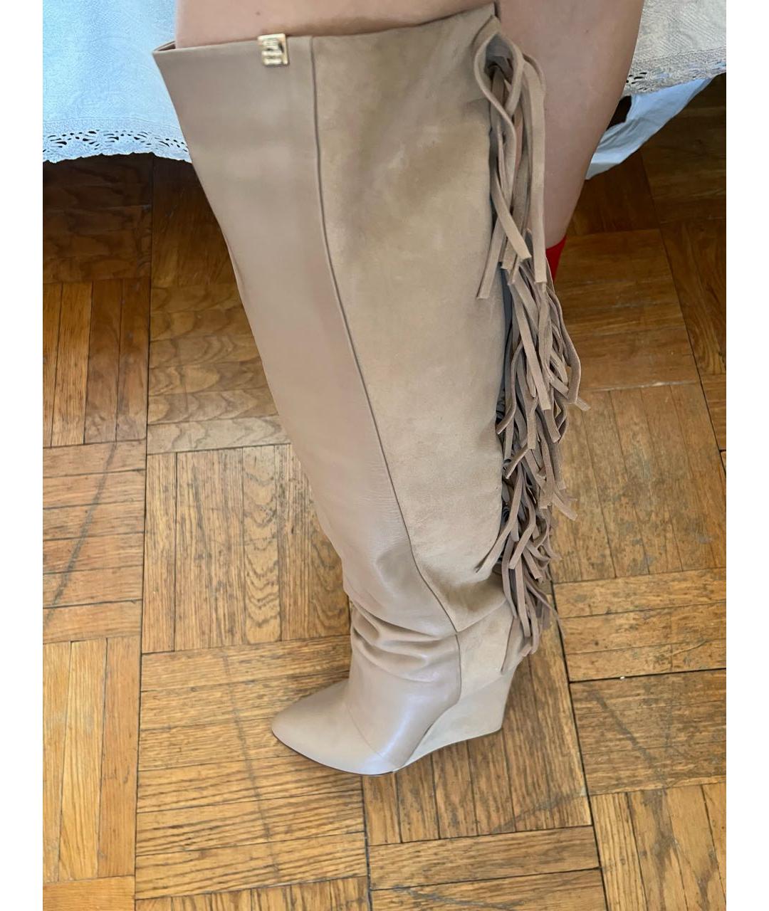 ELISABETTA FRANCHI Бежевые кожаные сапоги, фото 2