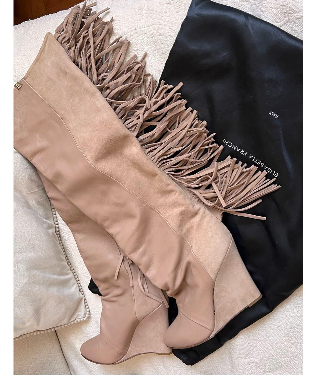 ELISABETTA FRANCHI Бежевые кожаные сапоги, фото 5