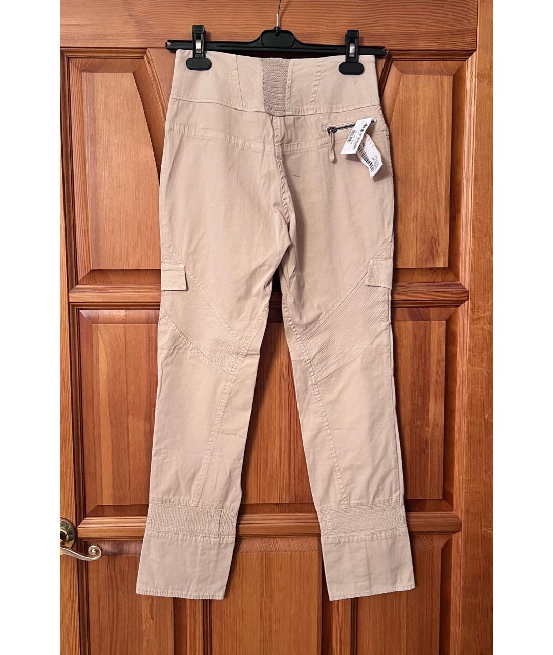 ERMANNO SCERVINO Бежевые хлопко-эластановые прямые брюки, фото 2