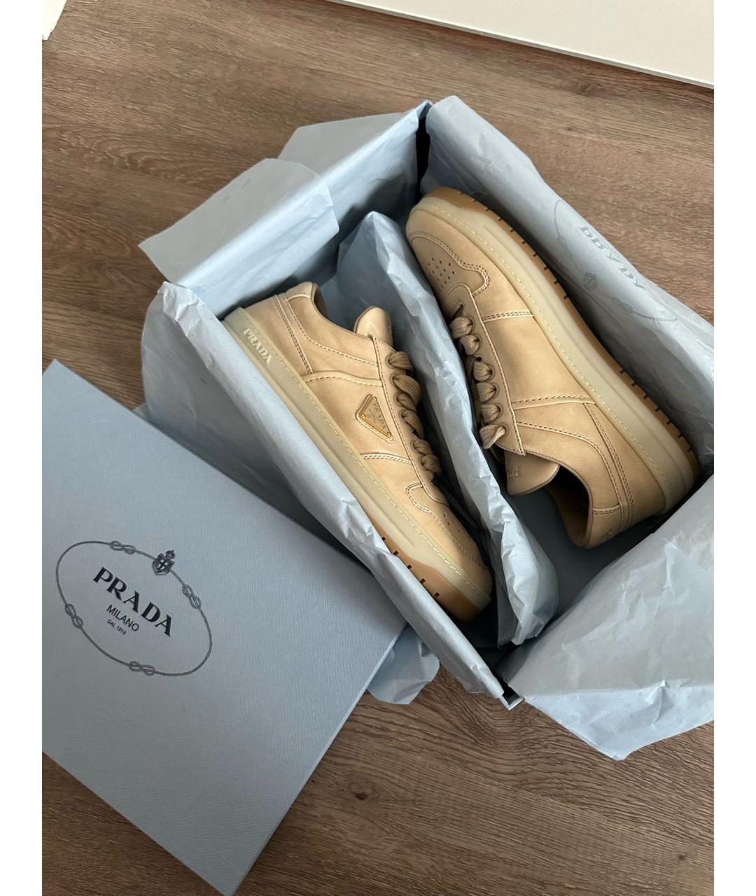 PRADA Бежевые кожаные кеды, фото 6