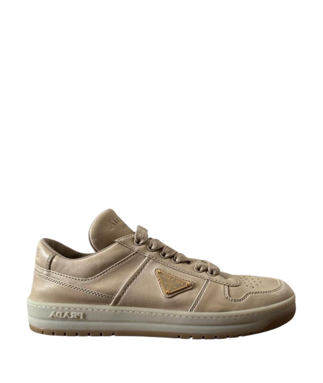 PRADA Бежевые кожаные кеды, фото 1