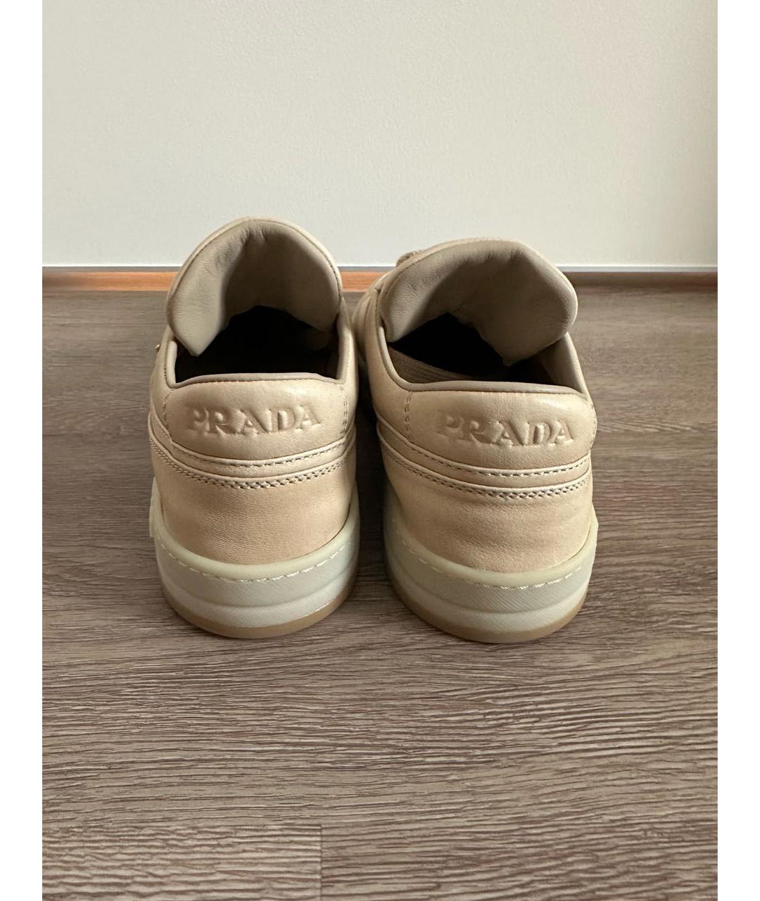 PRADA Бежевые кожаные кеды, фото 4