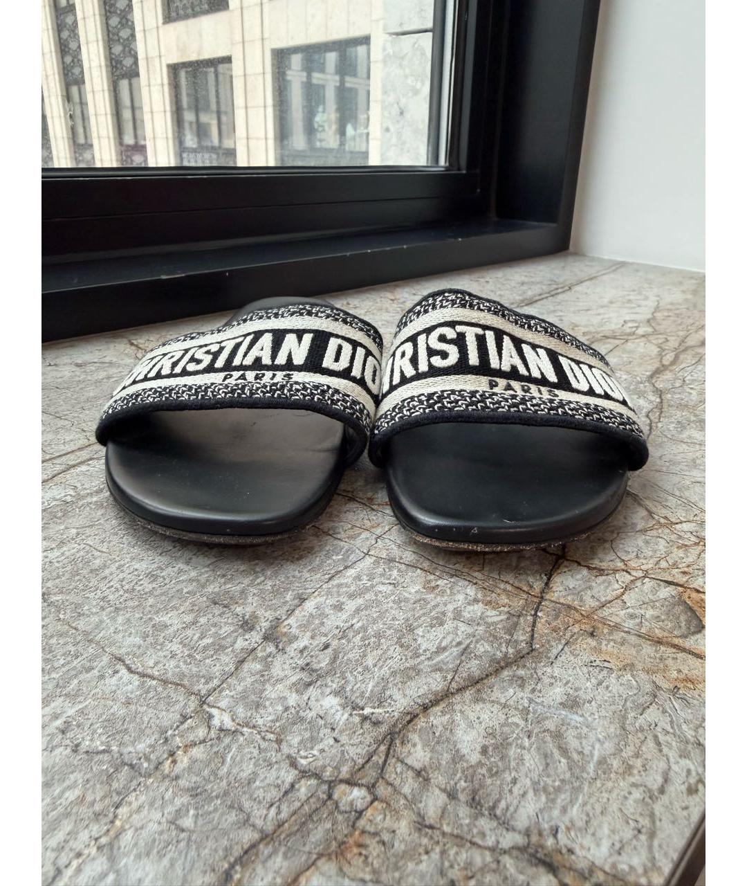 CHRISTIAN DIOR Черные текстильные шлепанцы, фото 2