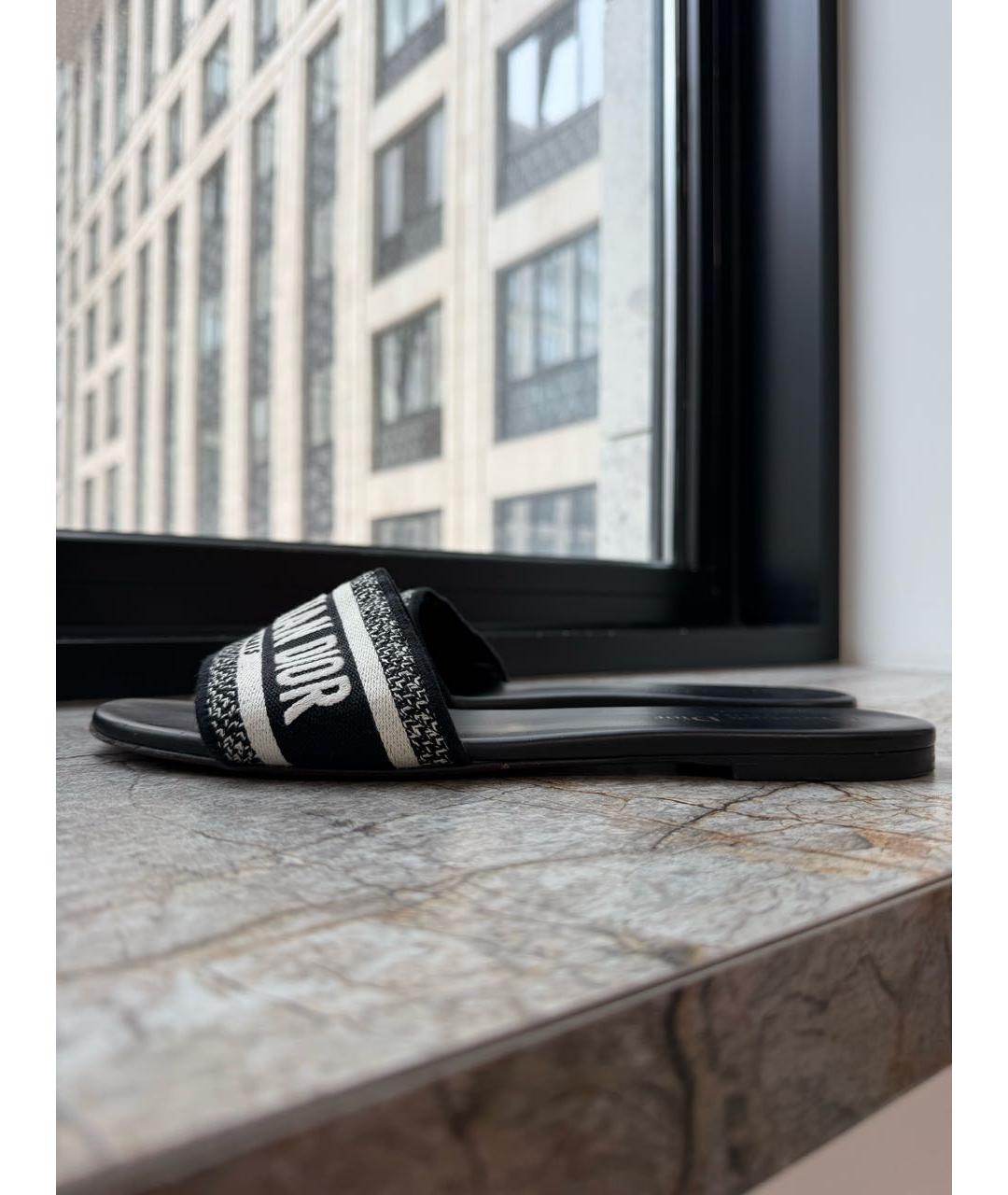 CHRISTIAN DIOR Черные текстильные шлепанцы, фото 7