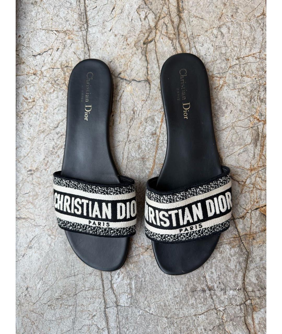 CHRISTIAN DIOR Черные текстильные шлепанцы, фото 3