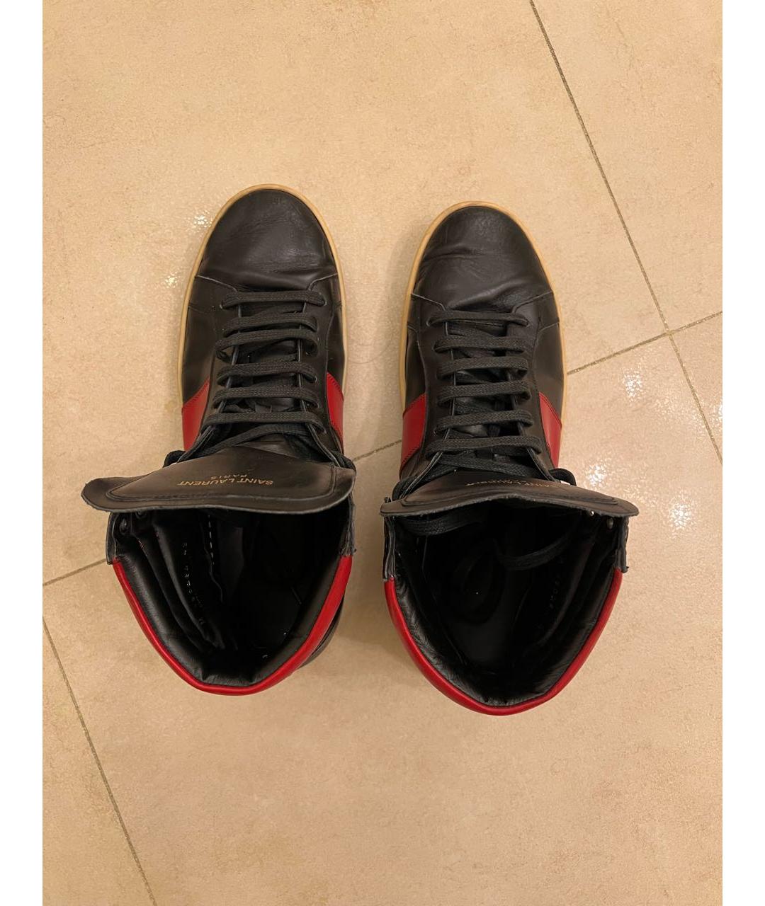 SAINT LAURENT Черные кожаные высокие кроссовки / кеды, фото 3