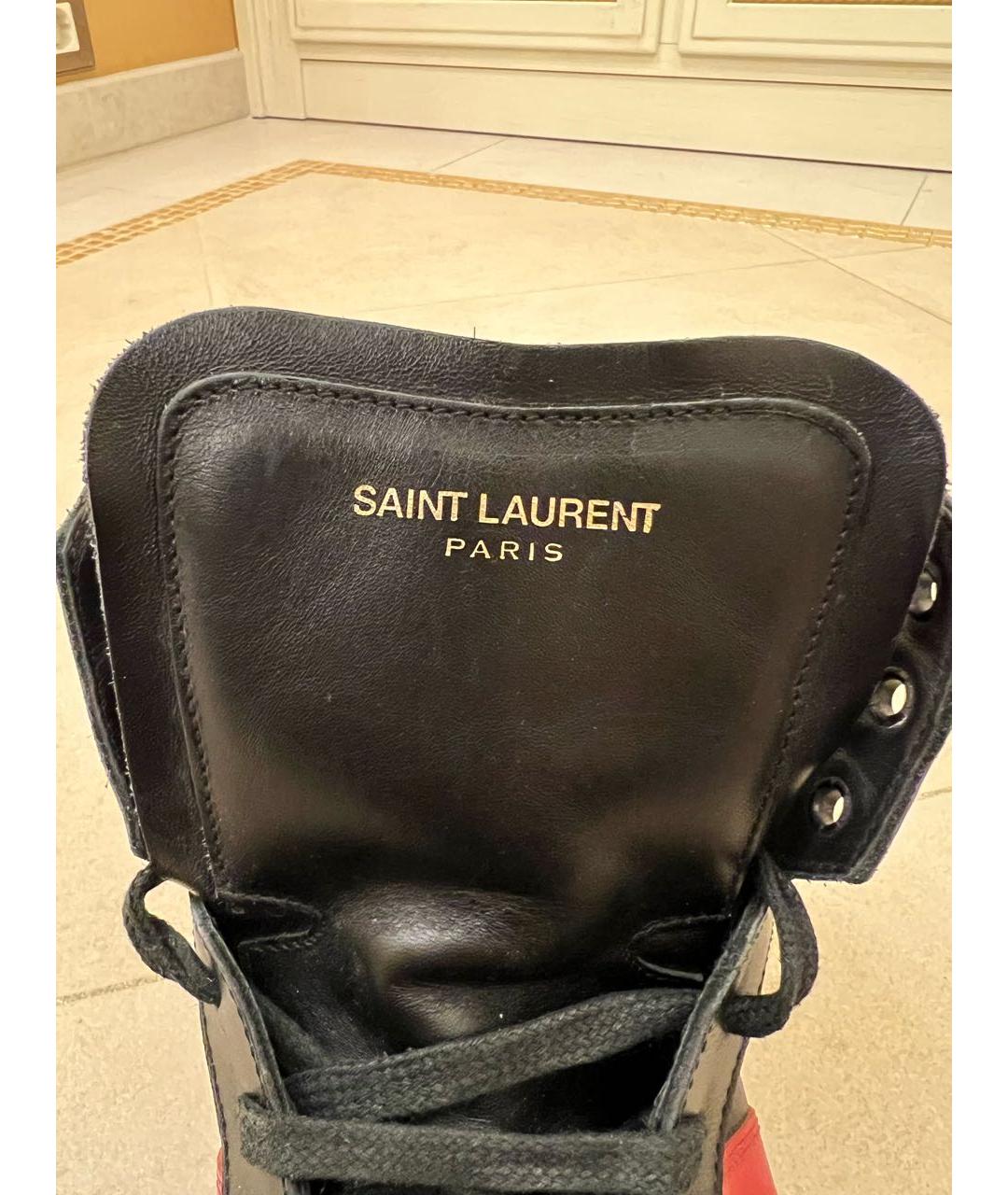 SAINT LAURENT Черные кожаные высокие кроссовки / кеды, фото 6