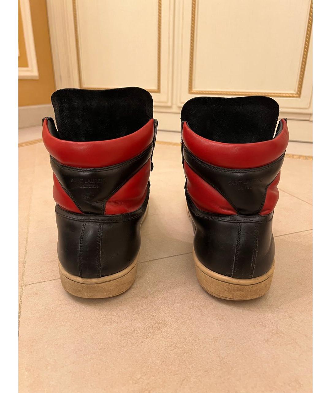 SAINT LAURENT Черные кожаные высокие кроссовки / кеды, фото 4