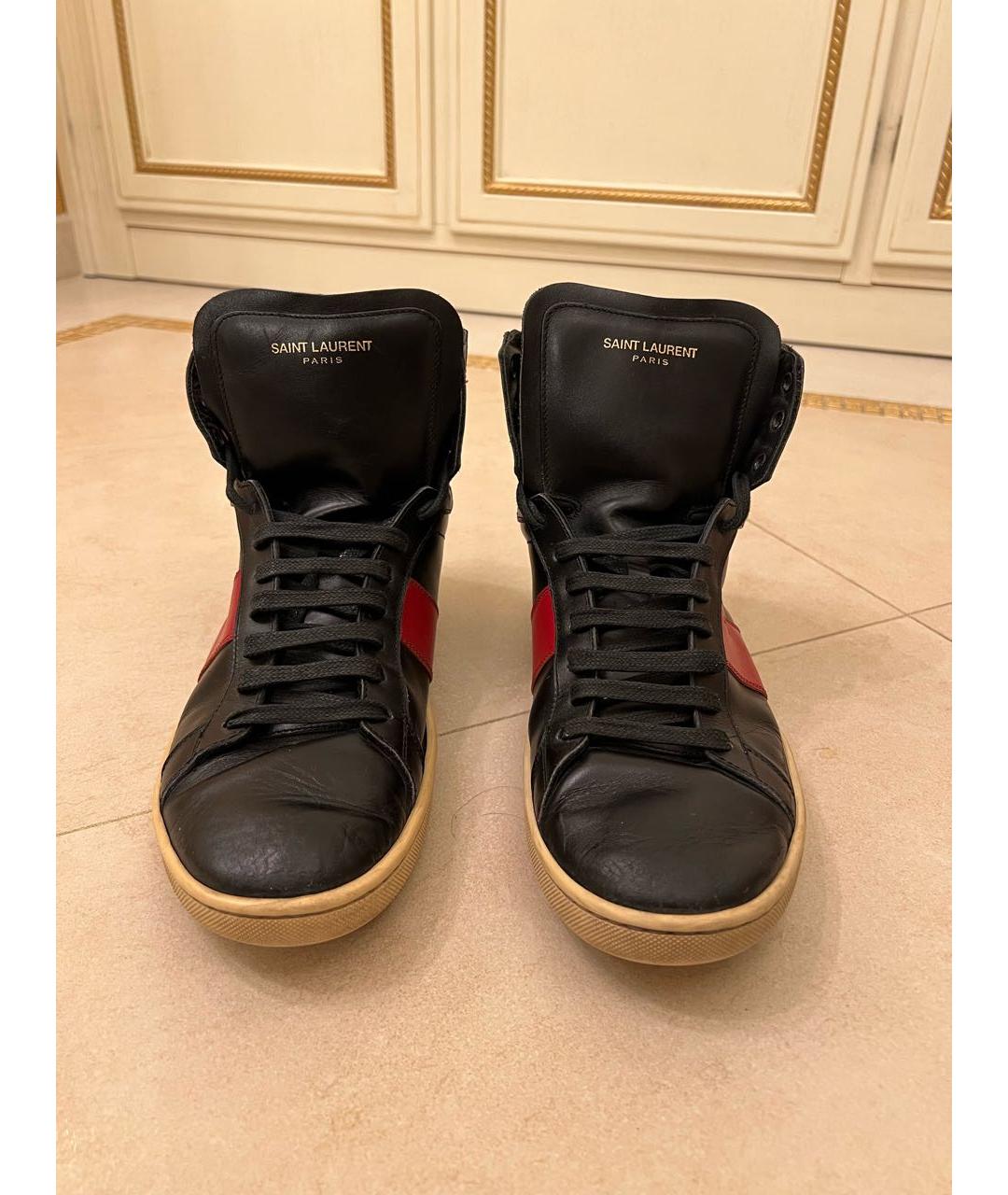 SAINT LAURENT Черные кожаные высокие кроссовки / кеды, фото 2